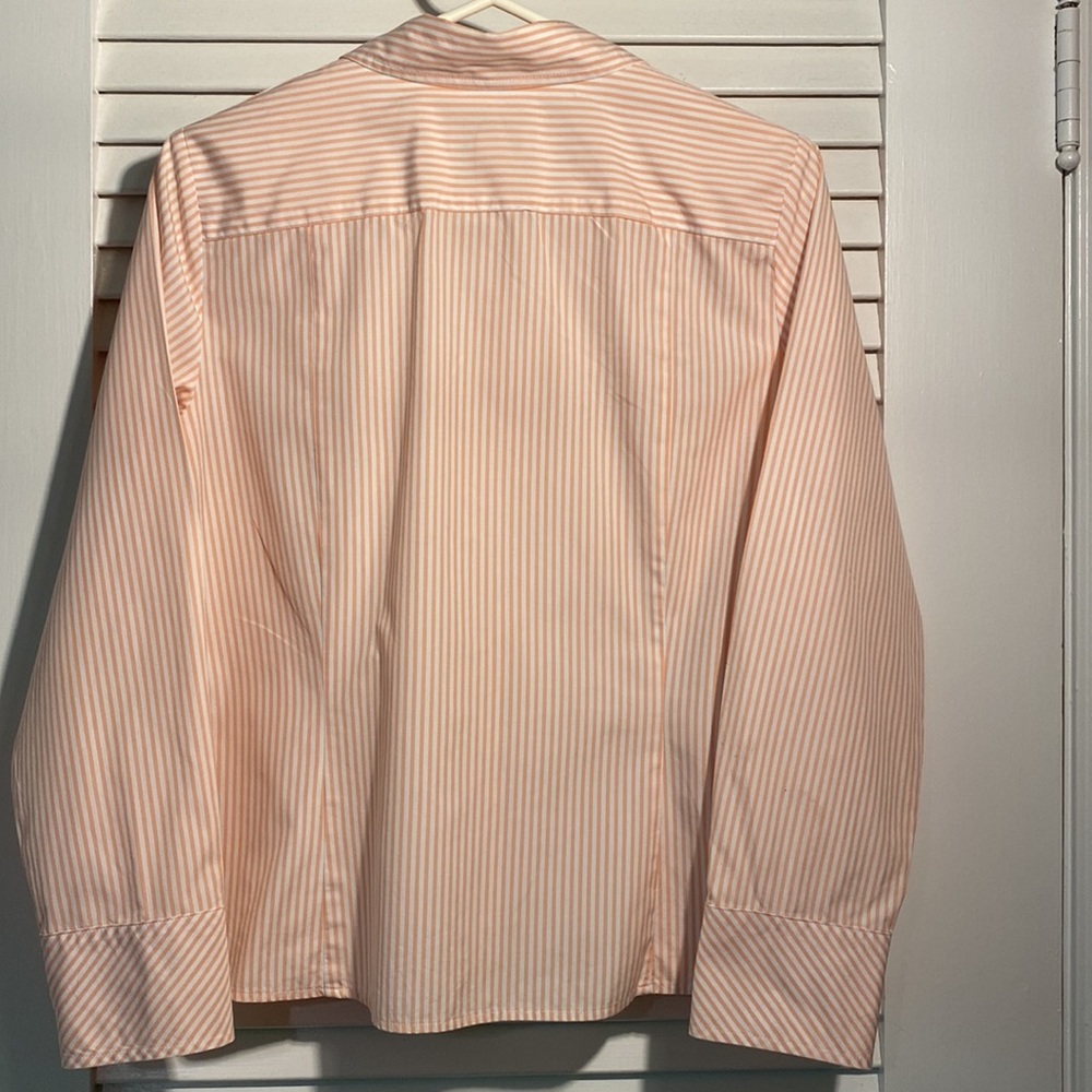 Talbots Apricot & White Stripe Button Down Long S… - image 4